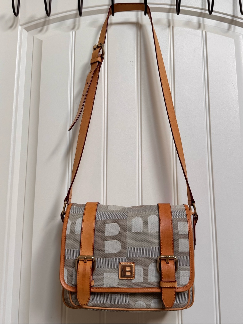 Y2K Bally Signature B-Monogram Canvas Satchel Shoulder bag with Leather Trim - Picture 2 of 9